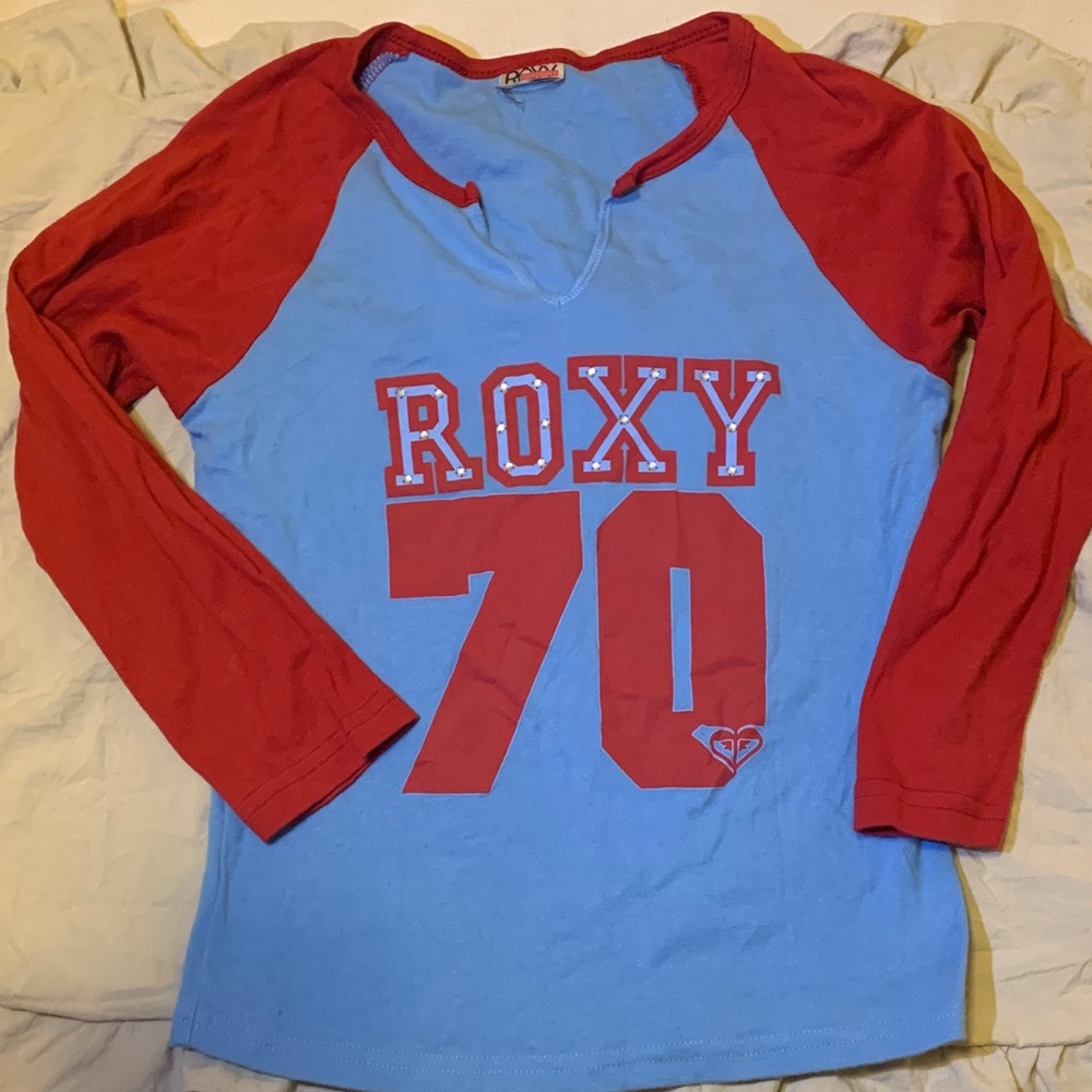 Roxy Quicksilver Red and Blue Vneck Tee